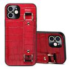 For iPhone 12 Crocodile Wristband Wallet Leather Back Cover Phone Case(Red) - 1