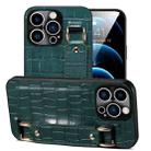 For iPhone 12 Pro Max Crocodile Wristband Wallet Leather Back Cover Phone Case(Dark Green) - 1