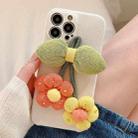 For iPhone 14 Pro Cravat Woolen Phone Case(White Green) - 1