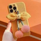 For iPhone 14 Pro Max Cravat Woolen Phone Case(Yellow) - 1