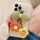 For iPhone 14 Pro Max Cravat Woolen Phone Case(White Green) - 1