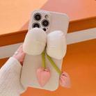 For iPhone 14 Plus Tulip Woolen Phone Case(White) - 1