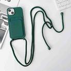 For iPhone 14 Crossbody Lanyard Elastic Silicone Card Holder Phone Case(Dark Green) - 1