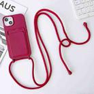 For iPhone 14 Crossbody Lanyard Elastic Silicone Card Holder Phone Case(Wine Red) - 1