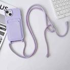 For iPhone 14 Crossbody Lanyard Elastic Silicone Card Holder Phone Case(Lavender Purple) - 1