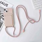 For iPhone 14 Plus Crossbody Lanyard Elastic Silicone Card Holder Phone Case(Pink) - 1