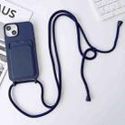 For iPhone 14 Plus Crossbody Lanyard Elastic Silicone Card Holder Phone Case(Dark Blue) - 1