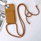 For iPhone 14 Plus Crossbody Lanyard Elastic Silicone Card Holder Phone Case(Brown) - 1