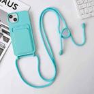 For iPhone 14 Plus Crossbody Lanyard Elastic Silicone Card Holder Phone Case(Sky Blue) - 1