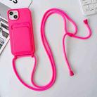 For iPhone 14 Pro Crossbody Lanyard Elastic Silicone Card Holder Phone Case(Rose Red) - 1