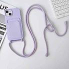 For iPhone 14 Pro Crossbody Lanyard Elastic Silicone Card Holder Phone Case(Lavender Purple) - 1