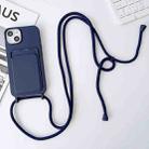 For iPhone 14 Pro Max Crossbody Lanyard Elastic Silicone Card Holder Phone Case(Dark Blue) - 1