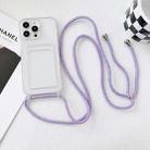 For iPhone 14 Crossbody Lanyard Elastic Transparent Card Holder Phone Case(Purple) - 1