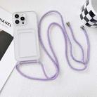 For iPhone 14 Plus Crossbody Lanyard Elastic Transparent Card Holder Phone Case(Purple) - 1