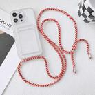 For iPhone 13 Crossbody Lanyard Elastic Transparent Card Holder Phone Case(Red White) - 1