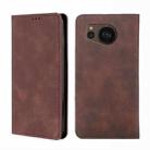 For Sharp Aquos sense7 Plus Skin Feel Magnetic Horizontal Flip Leather Phone Case(Dark Brown) - 1