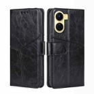 For vivo Y16 4G/Y02s 4G Geometric Stitching Horizontal Flip Leather Phone Case(Black) - 1