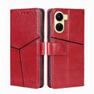 For vivo Y16 4G/Y02s 4G Geometric Stitching Horizontal Flip Leather Phone Case(Red) - 1