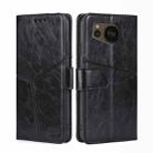 For Sharp Aquos sense7 Plus Geometric Stitching Horizontal Flip Leather Phone Case(Black) - 1