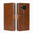 For Sharp Aquos sense7 Plus Geometric Stitching Horizontal Flip Leather Phone Case(Light Brown) - 1