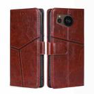 For Sharp Aquos sense7 Plus Geometric Stitching Horizontal Flip Leather Phone Case(Dark Brown) - 1