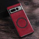 For Google Pixel 6 Magsafe Magnetic Ring Leather Texture Phone Case(Red) - 1