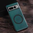 For Google Pixel 6 Pro Magsafe Magnetic Ring Leather Texture Phone Case(Green) - 1