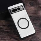 For Google Pixel 7 Magsafe Magnetic Ring Leather Texture Phone Case(White) - 1