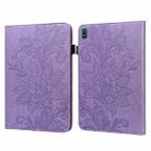 For Nokia T20 10.4 2021 Lace Flower Embossing Pattern Leather Tablet Case(Purple) - 1