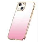 For iPhone 14 SULADA Iridescence Series Plating Transparent Gradient Phone Case(Pink) - 1