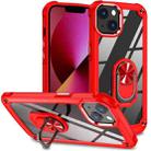 For iPhone 13 TPU + PC Lens Protection Phone Case with Ring Holder(Red) - 1