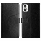 For Motorola Moto E22 4G HT01 Y-shaped Pattern Flip Leather Phone Case(Black) - 1