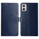 For Motorola Moto E22 4G HT01 Y-shaped Pattern Flip Leather Phone Case(Blue) - 1