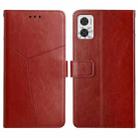 For Motorola Moto E22 4G HT01 Y-shaped Pattern Flip Leather Phone Case(Brown) - 1