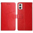 For Motorola Moto E22 4G HT01 Y-shaped Pattern Flip Leather Phone Case(Red) - 1