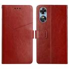 For OPPO A17 HT01 Y-shaped Pattern Flip Leather Phone Case(Brown) - 1