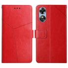 For OPPO A17 HT01 Y-shaped Pattern Flip Leather Phone Case(Red) - 1