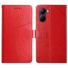 For Realme 10 5G HT01 Y-shaped Pattern Flip Leather Phone Case(Red) - 1