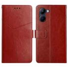 For Realme C33 HT01 Y-shaped Pattern Flip Leather Phone Case(Brown) - 1