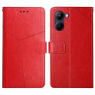 For Realme C33 HT01 Y-shaped Pattern Flip Leather Phone Case(Red) - 1