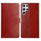 For Samsung Galaxy S23 Ultra 5G HT01 Y-shaped Pattern Flip Leather Phone Case(Brown) - 1