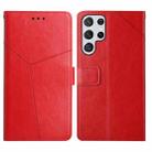 For Samsung Galaxy S23 Ultra 5G HT01 Y-shaped Pattern Flip Leather Phone Case(Red) - 1