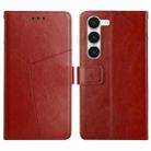 For Samsung Galaxy S23 5G HT01 Y-shaped Pattern Flip Leather Phone Case(Brown) - 1