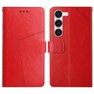 For Samsung Galaxy S23 5G HT01 Y-shaped Pattern Flip Leather Phone Case(Red) - 1