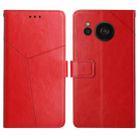 For Sharp Aquos Sense7 SH-V48 HT01 Y-shaped Pattern Flip Leather Phone Case(Red) - 1
