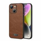 For iPhone 14 SULADA Shockproof TPU + Handmade Leather Phone Case(Brown) - 1