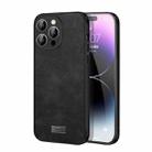 For iPhone 14 Pro SULADA Shockproof TPU + Handmade Leather Phone Case(Black) - 1