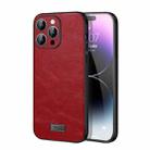 For iPhone 14 Pro SULADA Shockproof TPU + Handmade Leather Phone Case(Red) - 1