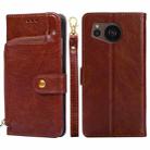 For Sharp Aquos sense7 Plus Zipper Bag Leather Phone Case(Brown) - 1