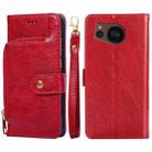 For Sharp Aquos sense7 Plus Zipper Bag Leather Phone Case(Red) - 1